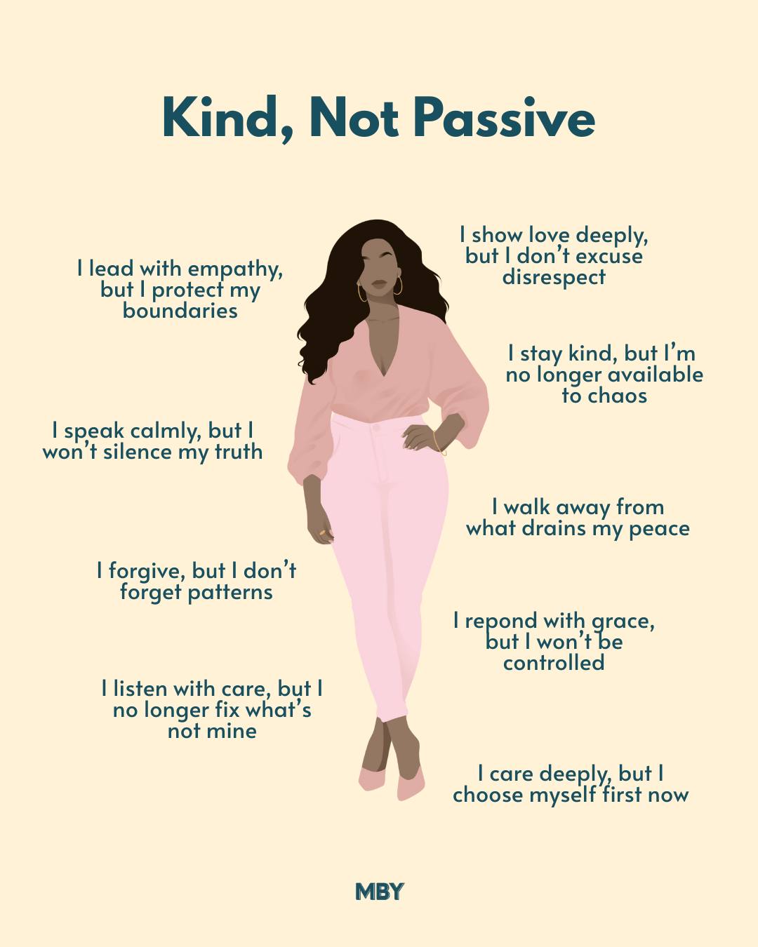 Being kind doesn’t mean being quiet.
It doesn’t mean over-explaining, over-giving, 
or staying where you feel small.

For a long time, I thought softness meant putting up 
with things that hurt me.
But real kindness?
It includes boundaries. It includes self-respect. 
It includes walking away when your peace is on the line.

You can be gentle and firm.
Loving and discerning.
Compassionate and done with chaos.

This is what choosing yourself looks like, without becoming hard.
And if you’re learning this too, you’re not doing it wrong. 
You’re healing. 🤍

Save this for the days you need the reminder.

 #selfworthhealing #relatables #peaceofmind #healing #peoplepleaserrecovery #boundaries