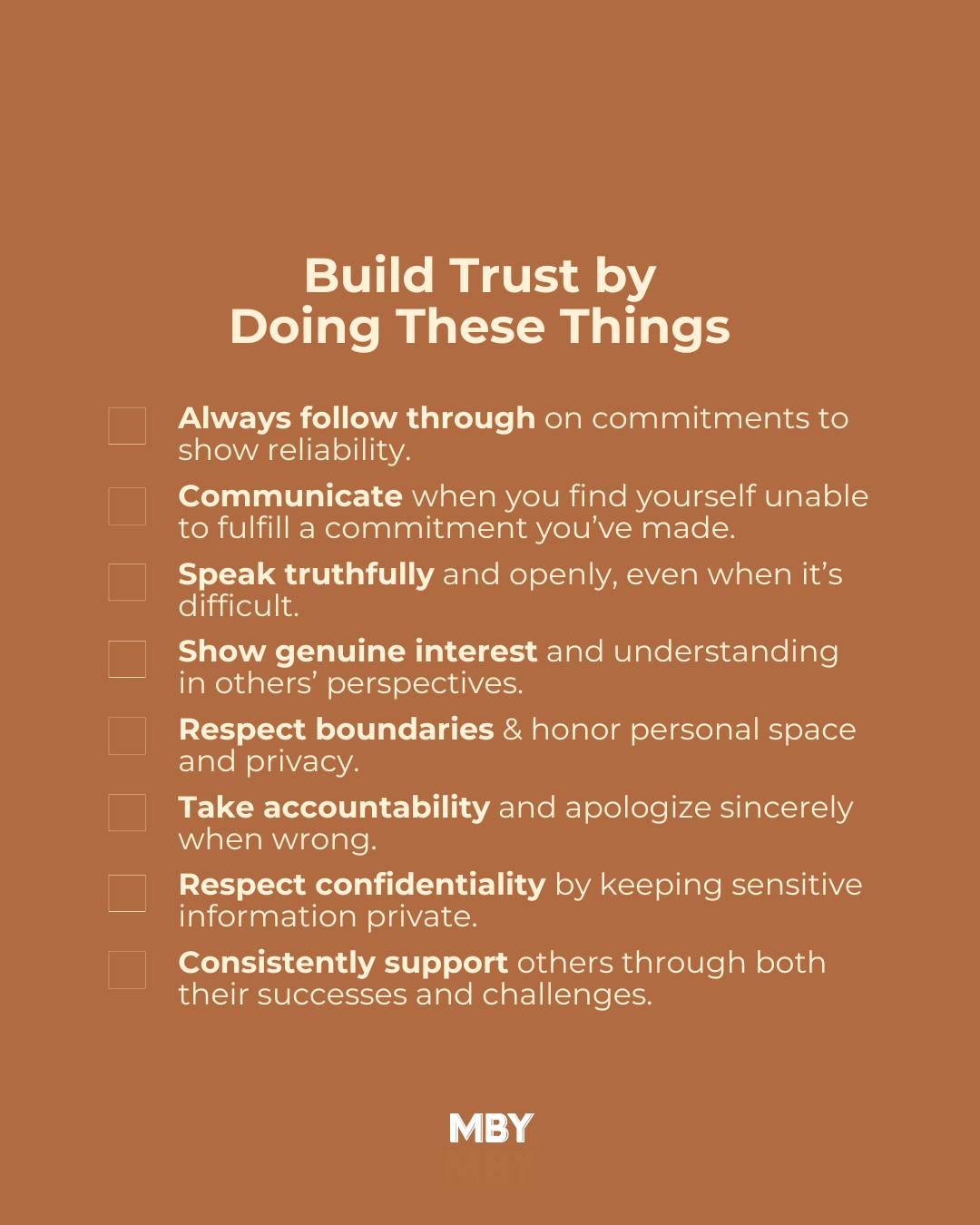 Building trust is such an important part of any relationship, 
whether it's with friends, family,
or even colleagues in a professional setting.

It's not something that happens overnight, 
but rather a continuous process that requires 
time, patience, and genuine effort.

By prioritizing open communication, 
demonstrating trustworthiness, 
and respecting boundaries, 

you can create a foundation of trust that leads to meaningful and fulfilling relationships in both your personal and professional life.

#buildingtrust #trustinrelationships #patience #genuineeffort #opencommunication #respect #consistency #boundaries #meaningfulrelationships #fulfillingrelationships #healthyrelationships #relationshipadvice #relationshiptips #trust #friends #family #coworkers